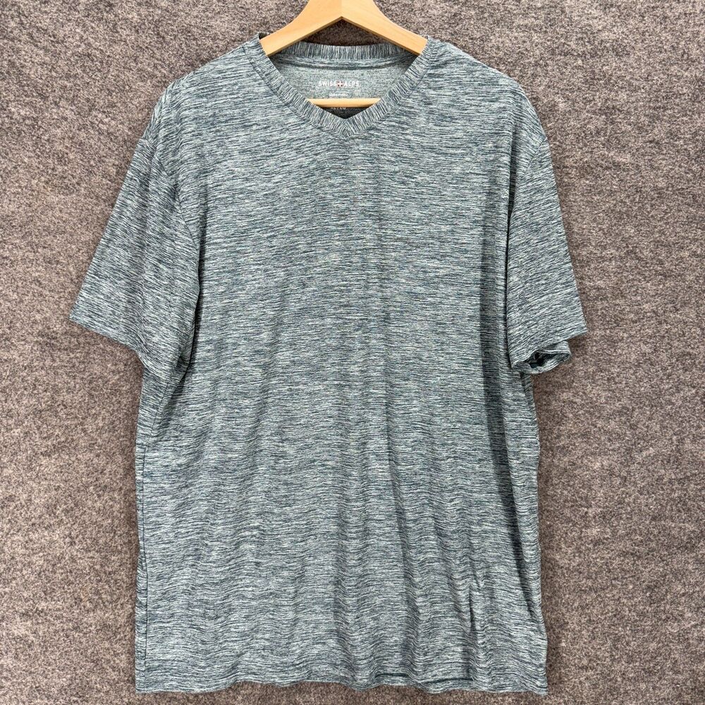Swiss Alps T-Shirt Men XL Gray V-Neck Short Sleeve Pullover Regular Fit Solid